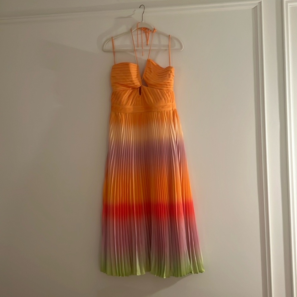 Jonathan Simkhai NWD Annita Halter Midi Dress Size 8 in Spritz Ombre Multicolor